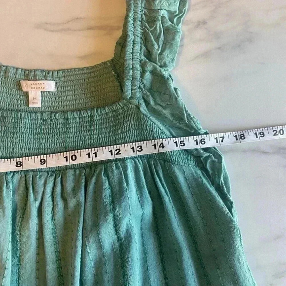 LC Lauren Conrad Green Smocked Ruffle Sleeve Midi Dress Size M Medium Teal Party - Picture 10 of 15